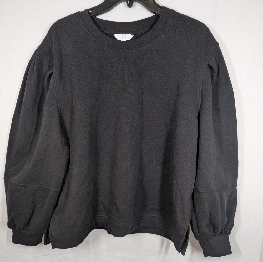 Time And Tru Woman Crew Neck Relaxed Fit Long Sleeve Black Sweatshirt  L NWOY